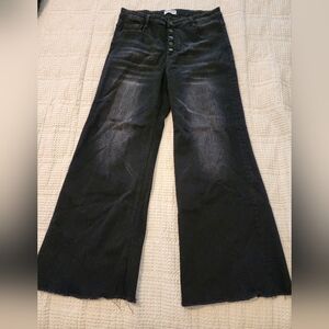 Women's Bayeas Black 5-button Front Wide-Leg Jeans Raw Hem Size 16W Stretchy